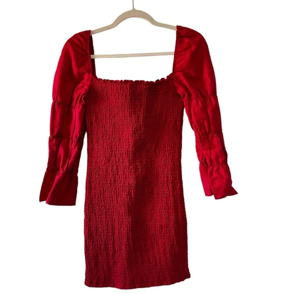 Reformation‎ Red Jacinta Linen Blend Bodycon Smocked Mini Dress Medium - Picture 2 of 7